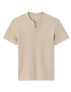 Celio T-shirt regular col Henley gaufré 100% coton - sand^Homme T-Shirts