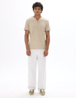 Celio T-shirt regular col Henley gaufré 100% coton - sand^Homme T-Shirts