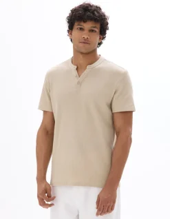 Celio T-shirt regular col Henley gaufré 100% coton - sand^Homme T-Shirts