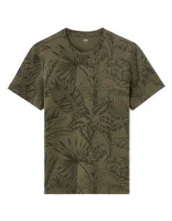 Celio T-shirt regular col rond 100% coton fleuri - kaki^Homme T-Shirts