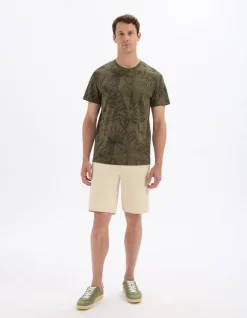 Celio T-shirt regular col rond 100% coton fleuri - kaki^Homme T-Shirts