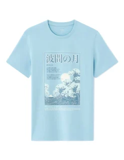 Celio T-shirt regular col rond 100% coton imprimé asie - bleu ciel^Homme T-Shirts