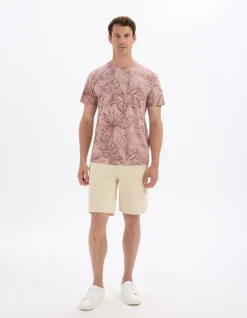 Celio T-shirt regular col rond 100% coton fleuri - rose^Homme T-Shirts