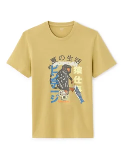 Celio T-shirt regular col rond 100% coton imprimé asie - moutarde^Homme T-Shirts