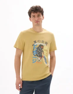 Celio T-shirt regular col rond 100% coton imprimé asie - moutarde^Homme T-Shirts