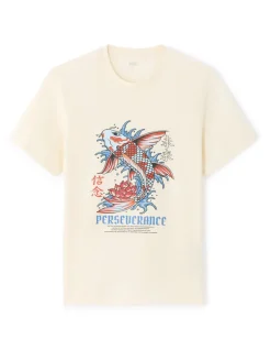 Celio T-shirt regular col rond 100% coton imprimé asie - écru^Homme T-Shirts