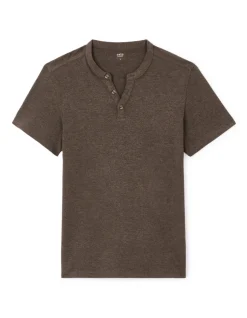 Celio T-shirt regular col tunisien coton mélangé - marron^Homme T-Shirts