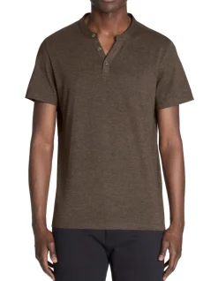 Celio T-shirt regular col tunisien coton mélangé - marron^Homme T-Shirts