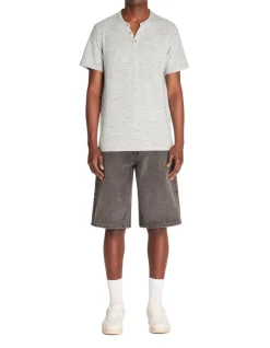 Celio T-shirt regular col tunisien coton mélangé - gris^Homme T-Shirts