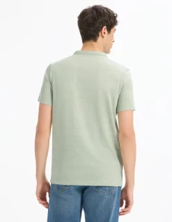Celio T-shirt regular col tunisien coton mélangé - vert^Homme T-Shirts