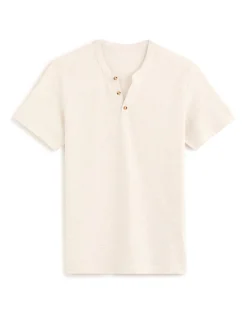 Celio T-shirt regular col tunisien coton mélangé - écru^Homme T-Shirts