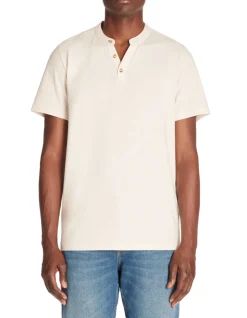 Celio T-shirt regular col tunisien coton mélangé - écru^Homme T-Shirts