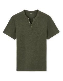 Celio T-shirt regular col tunisien coton mélangé - kaki^Homme T-Shirts