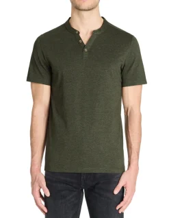 Celio T-shirt regular col tunisien coton mélangé - kaki^Homme T-Shirts