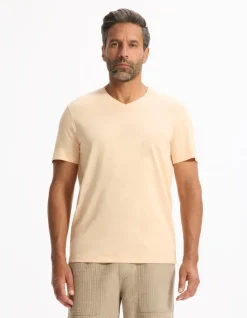 Celio T-shirt regular col v 100% coton - orange^Homme T-Shirts