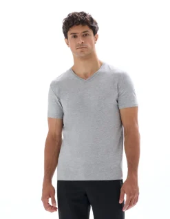 Celio T-shirt slim col V en coton stretch - gris chiné^Homme T-Shirts