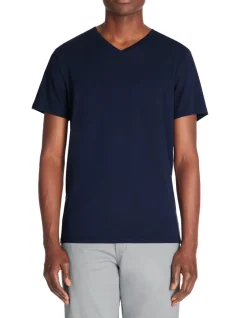 Celio T-shirt slim col V en coton stretch - marine^Homme T-Shirts
