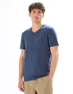 Celio T-shirt slim col v en coton stretch - bleu gris^Homme T-Shirts
