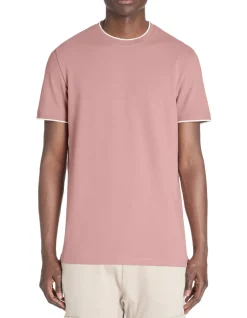 Celio T-shirt straight col rayé en coton stretch - violet^Homme T-Shirts