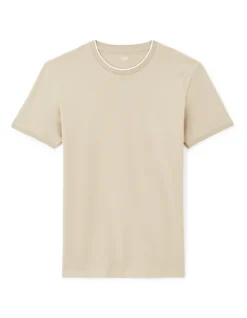 Celio T-shirt straight col rayé en coton stretch - beige^Homme T-Shirts