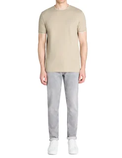 Celio T-shirt straight col rayé en coton stretch - beige^Homme T-Shirts