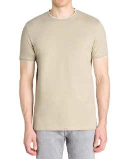 Celio T-shirt straight col rayé en coton stretch - beige^Homme T-Shirts