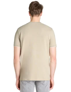 Celio T-shirt straight col rayé en coton stretch - beige^Homme T-Shirts