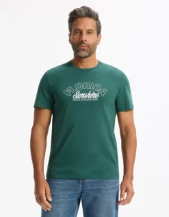 Celio T-shirt straight col rond 100% coton - vert^Homme T-Shirts