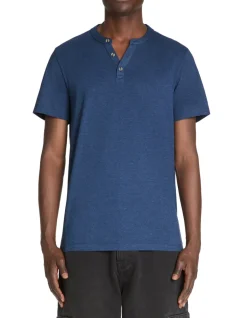 Celio T-shirt straight col tunisien en coton mélangé - marine^Homme T-Shirts
