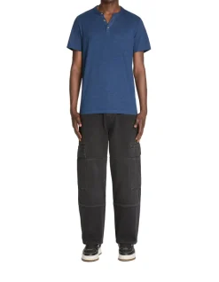 Celio T-shirt straight col tunisien en coton mélangé - marine^Homme T-Shirts