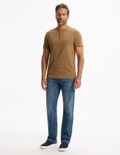 Celio T-shirt straight col tunisien 100% coton - marron^Homme T-Shirts