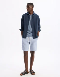 Celio T-shirt straight col tunisien 100% coton - bleu^Homme T-Shirts