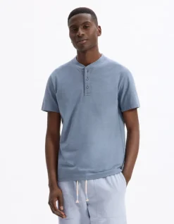 Celio T-shirt straight col tunisien 100% coton - bleu^Homme T-Shirts