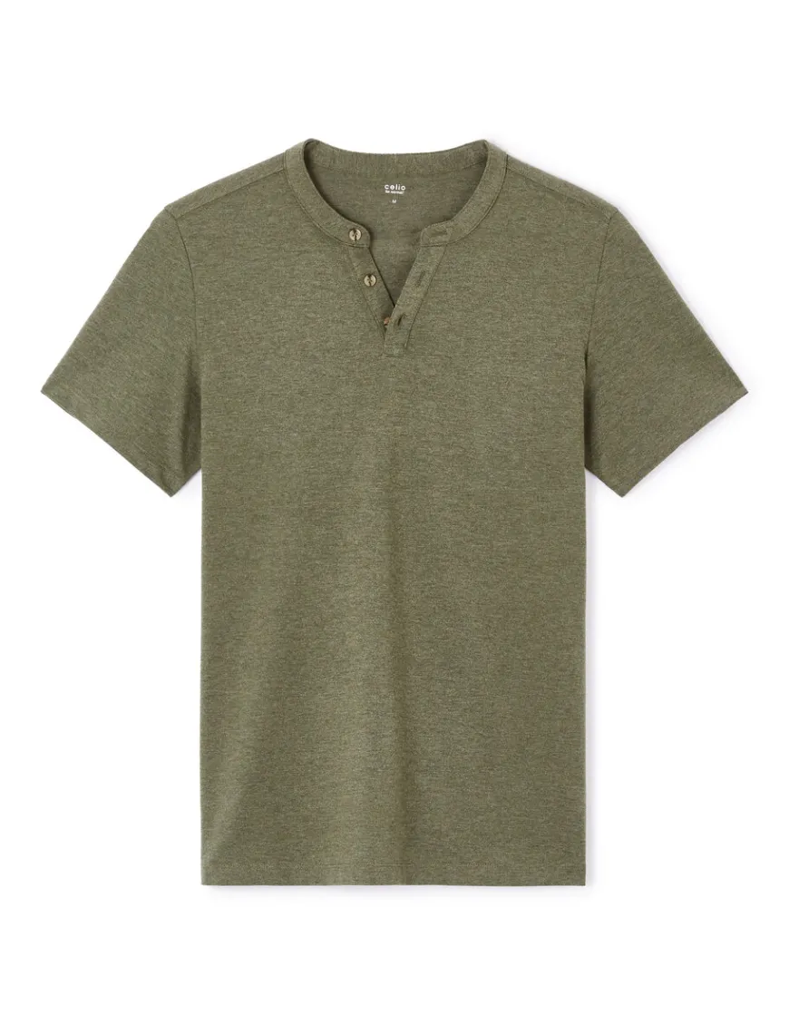 Celio T-shirt straight col tunisien en coton mélangé - olive^Homme T-Shirts