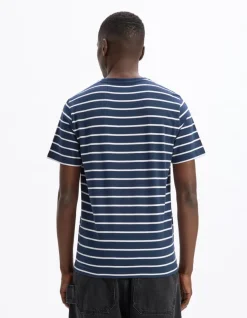 Celio T-shirt straight rayé 100% coton - marine^Homme T-Shirts