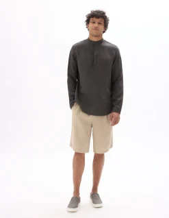 Celio Vareuse col mao 100% lin - gris foncé^Homme Chemises|Sélection Lin