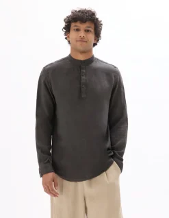 Celio Vareuse col mao 100% lin - gris foncé^Homme Chemises|Sélection Lin