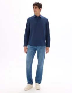 Celio Vareuse unie en lin et coton - marine^Homme Chemises|Sélection Lin