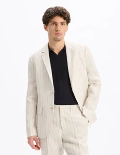 Celio Veste de costume slim 100% lin rayé - naturel^Homme Sélection Lin|Vestes De Costumes