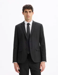 Celio Veste de costume slim stretch rayé - noir^Homme Vestes De Costumes|Vestes De Costume